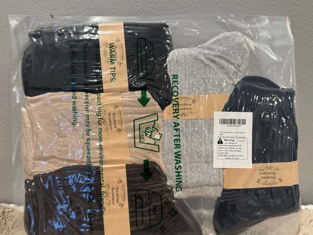 Fashion Boutique Women's Wool Blend Crew Socks 5-Pack
